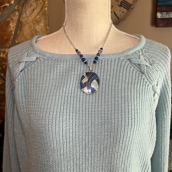 Ana Crewneck Sweater Criss-Cross Sleeve Detail Size XL Light Blue - Picture 13 of 13